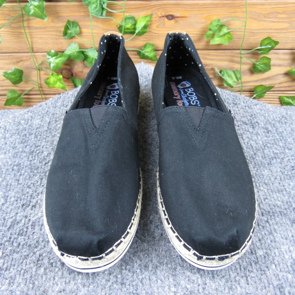 Skechers BOBS Breeze‎ Women's Black Canvas Espadrille Flats 8.5 Slip-On Comfort